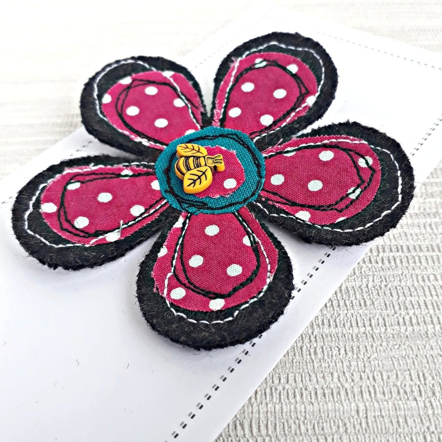 Spotty Flower Brooch, Bumble Bee Brooch