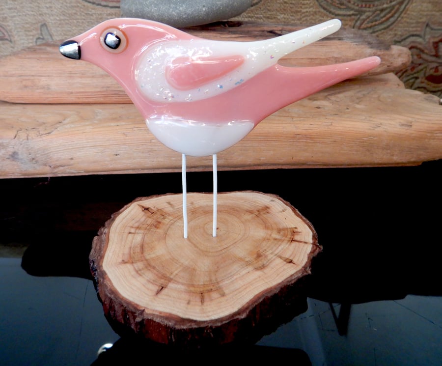 Artist made Fused Glass Little Bird.