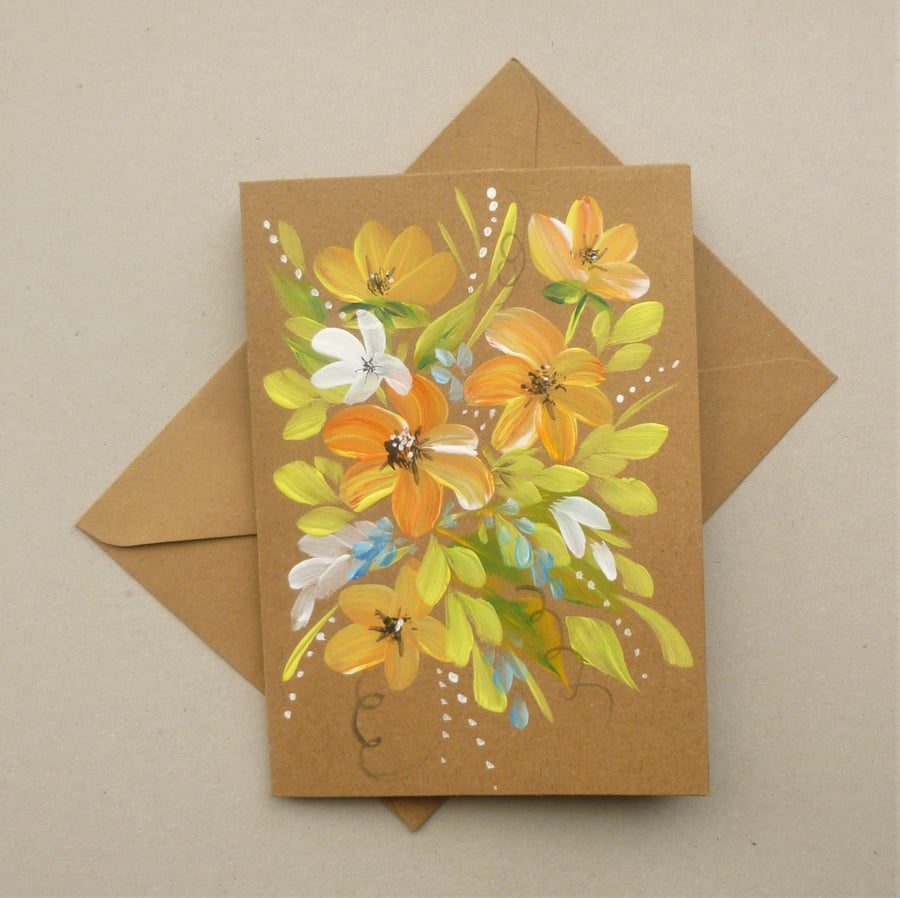 greetings card original art hand painted floral blank card ( ref F 533.C1 )