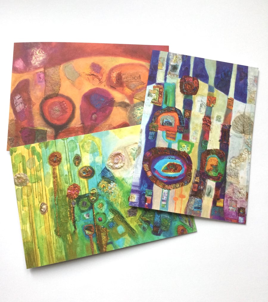 choose any 3 abstract Fine Art greetings cards, blank inside, 