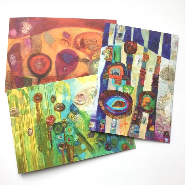 choose any 3 abstract Fine Art greetings cards, blank inside, 