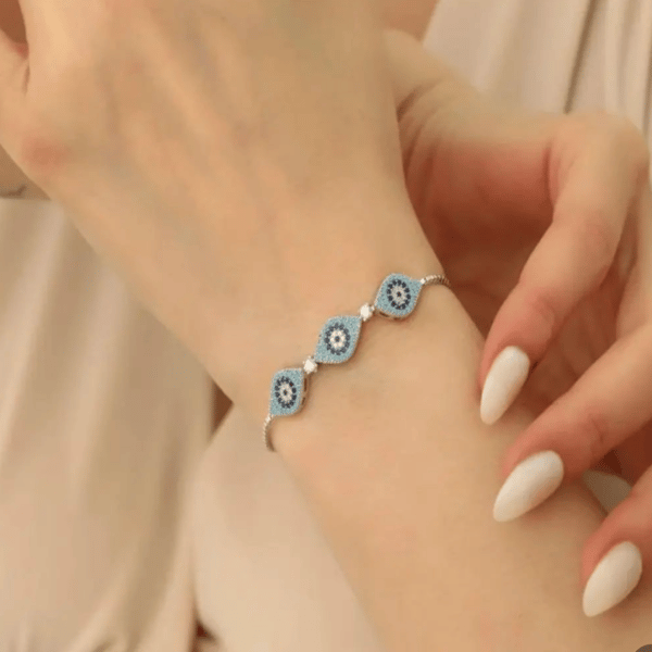 Evil Eye Adjustable Bracelet Dainty 925 Sterling Silver Bracelet 