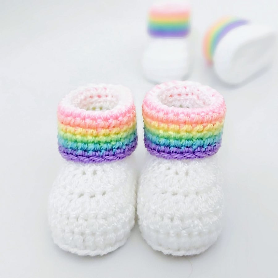 Rainbow Crochet Baby Booties, Newborn Baby Shower Gift Idea