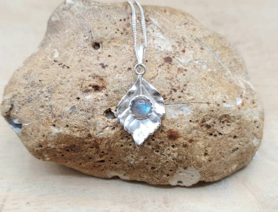 Labradorite Leaf pendant necklace. Reiki Charged