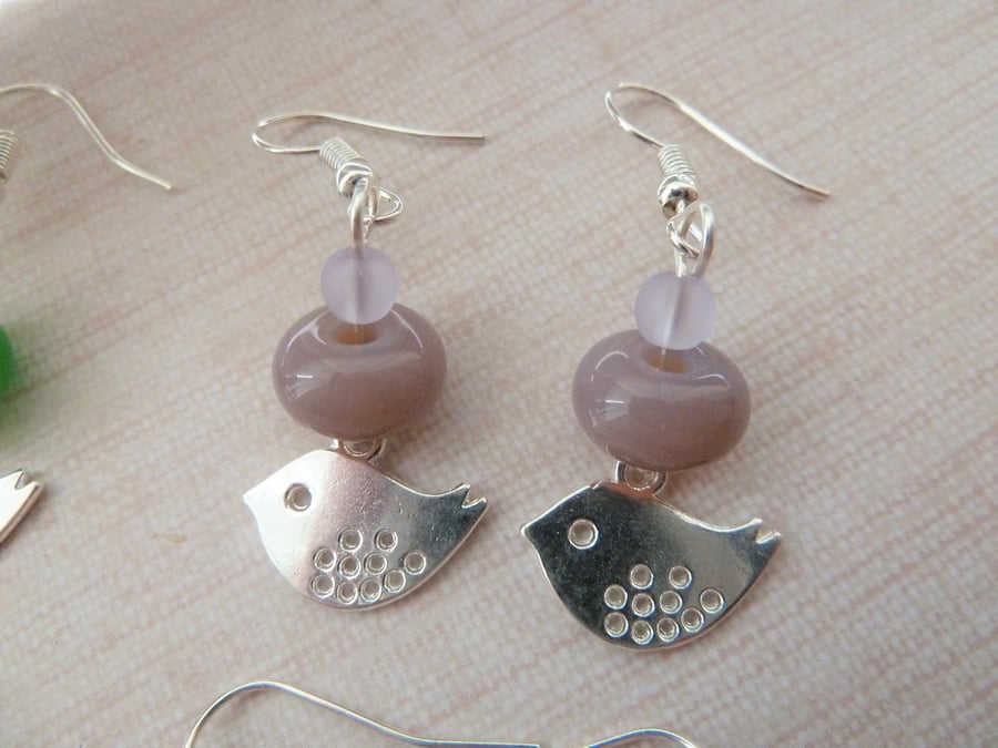 purple bird charm earrings