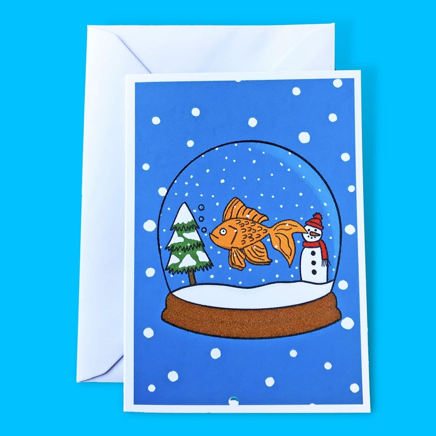 Christmas Snow Globe Goldfish Illustration A6 Card