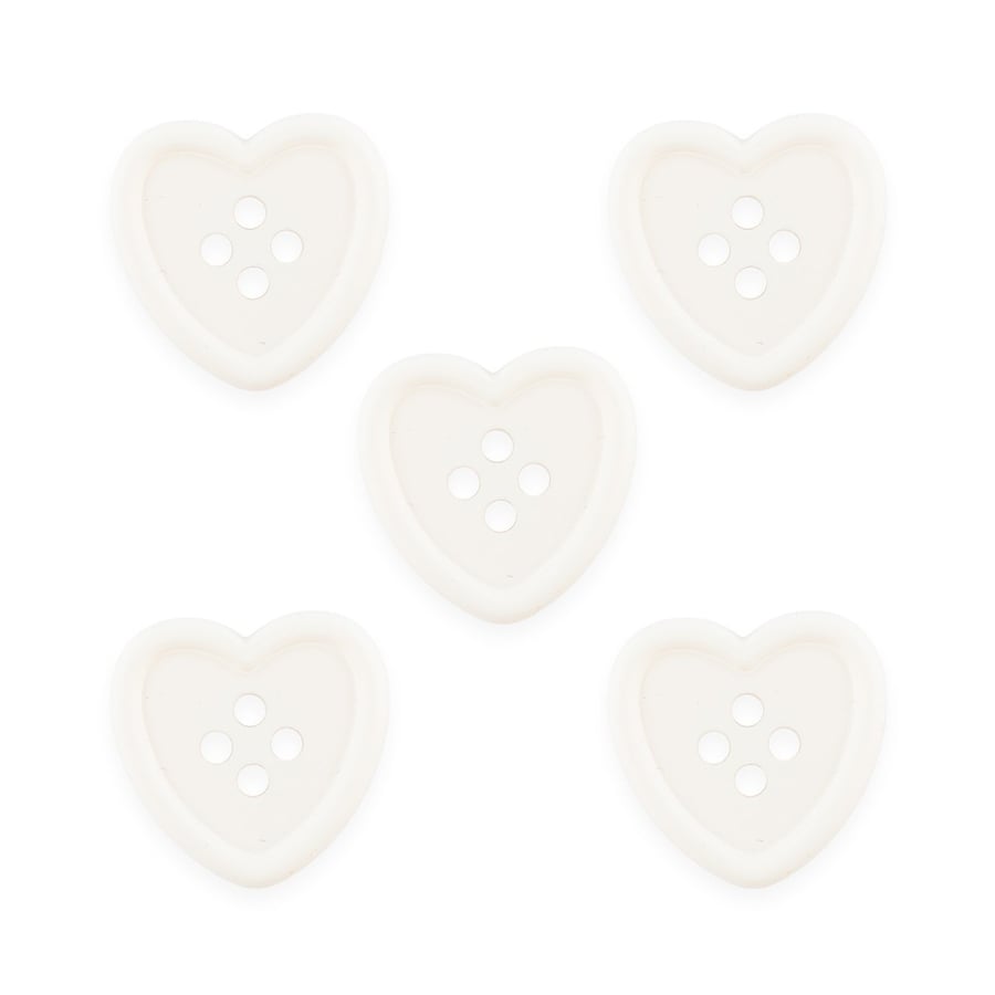 White heart buttons, sewing, knitting, crochet buttons 23mm