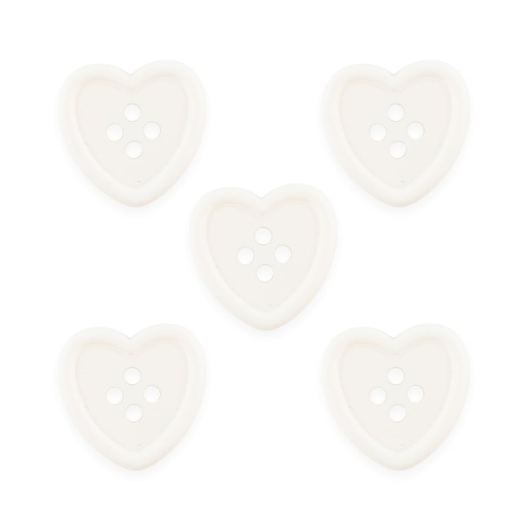 White heart buttons, sewing, knitting, crochet buttons 23mm