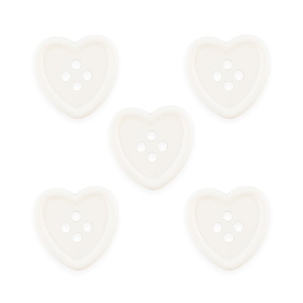 White heart buttons, sewing, knitting, crochet buttons 23mm