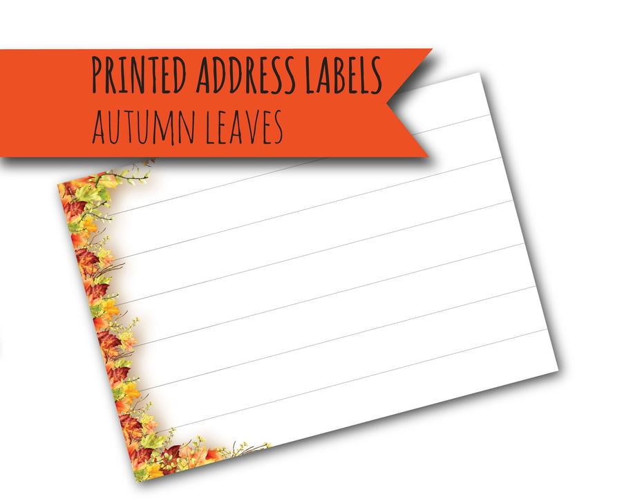 Printed self-adhesive address labels, autumn leaves, letter writing