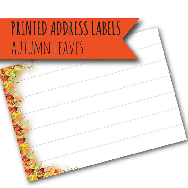 Printed self-adhesive address labels, autumn leaves, letter writing