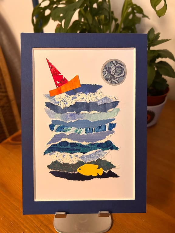 Seaside boat collage art