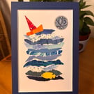 Seaside boat collage art