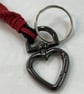 Black Red Suede Keyring Bag Charm w Gunmetal Heart Shaped Carabiner - Image 3