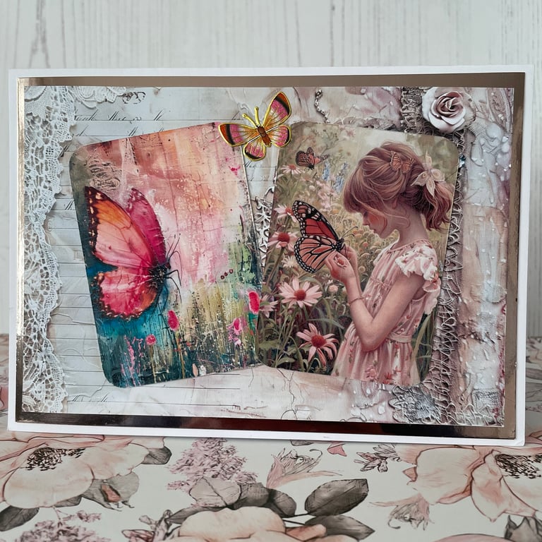 Greeting Card - Whimsy Girl & Butterflies - by Carolee Crafts - C220