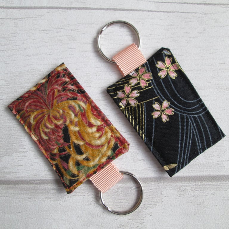 Pair of Keyrings in Japanese Style Floral Prints, Bag Tags, Luggage Tags