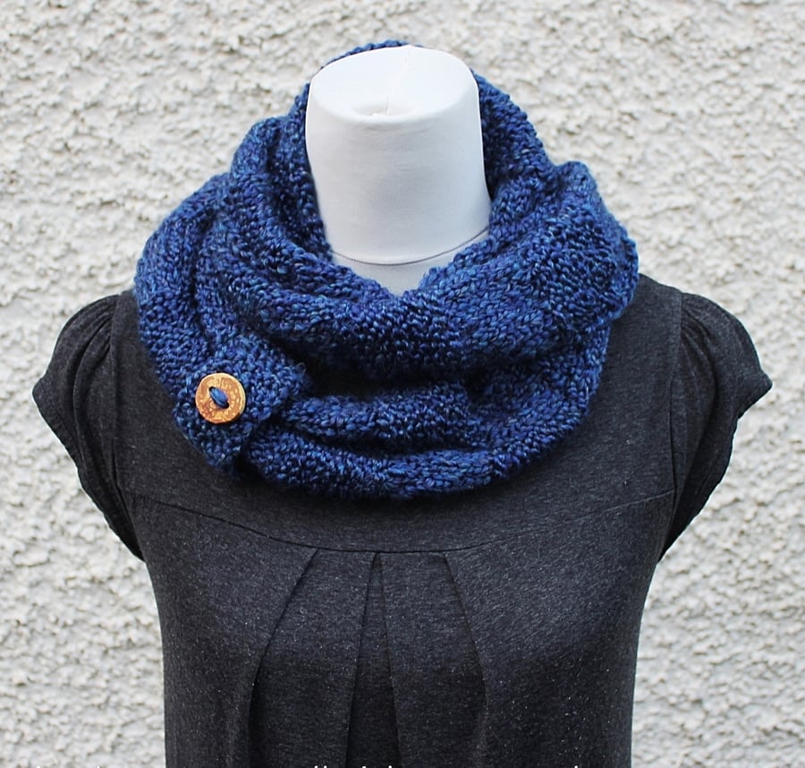 blue infinity scarf, womens snood, neckwear, vegan friendly, gift for her