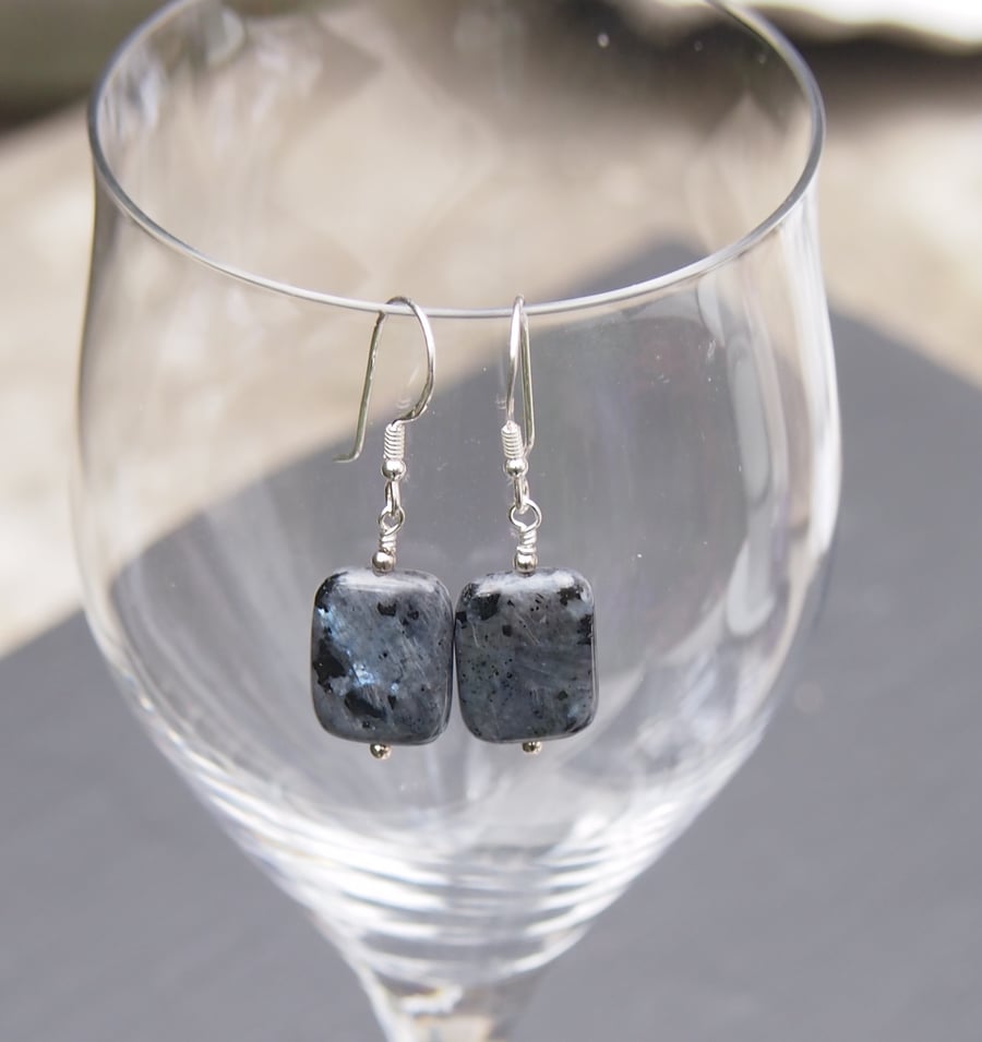 Larvikite and sterling silver earrings
