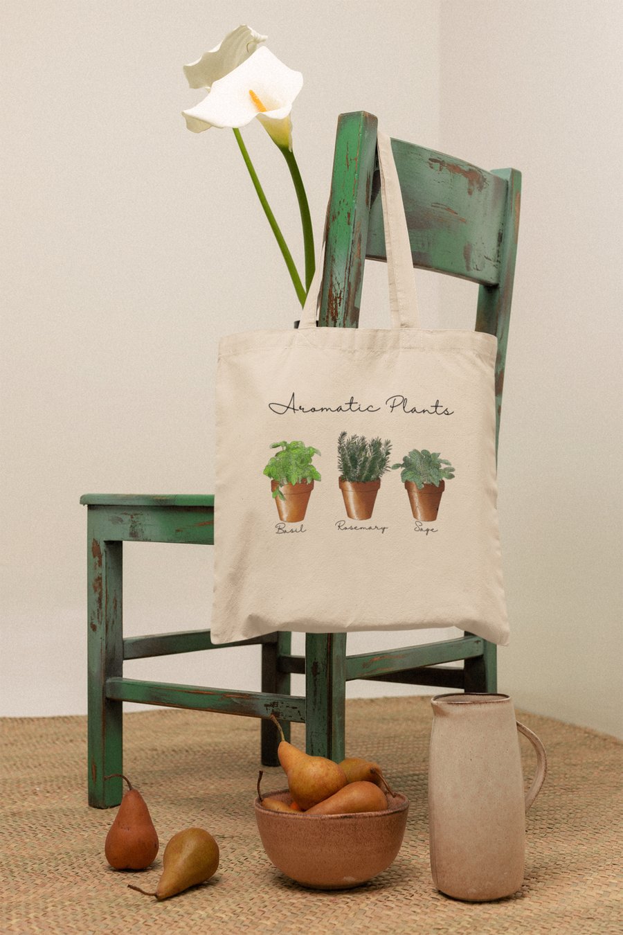 Aromatic Plants tote bag, Handmade tote bag, 100% Cotton