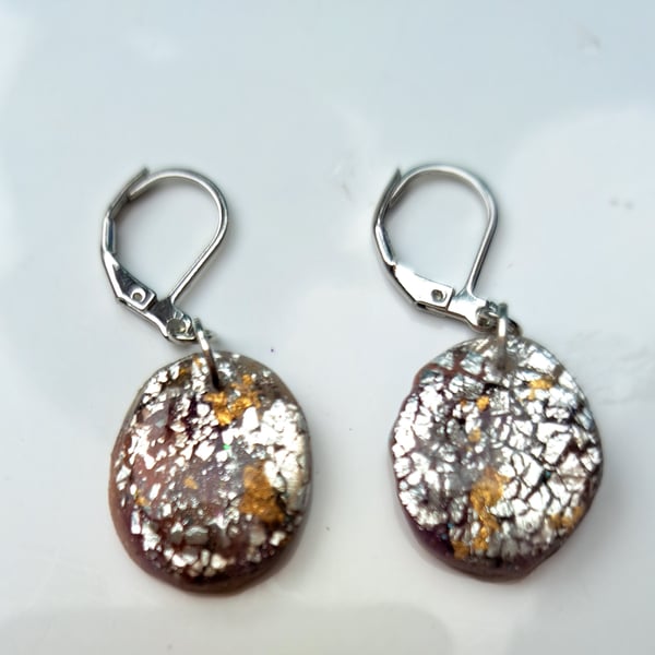 Silver crackle design earrings, lightweight and sparkly handmade gold