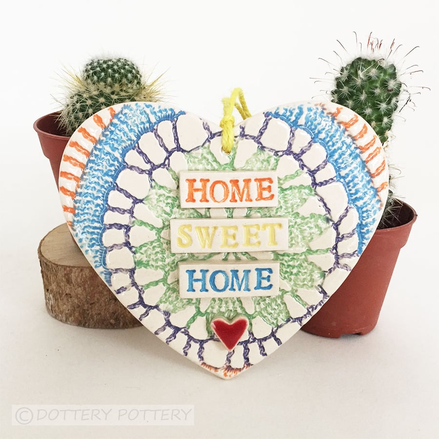 Ceramic heart hanging decoration Pottery Heart Tie Dye Festival Bright Colours