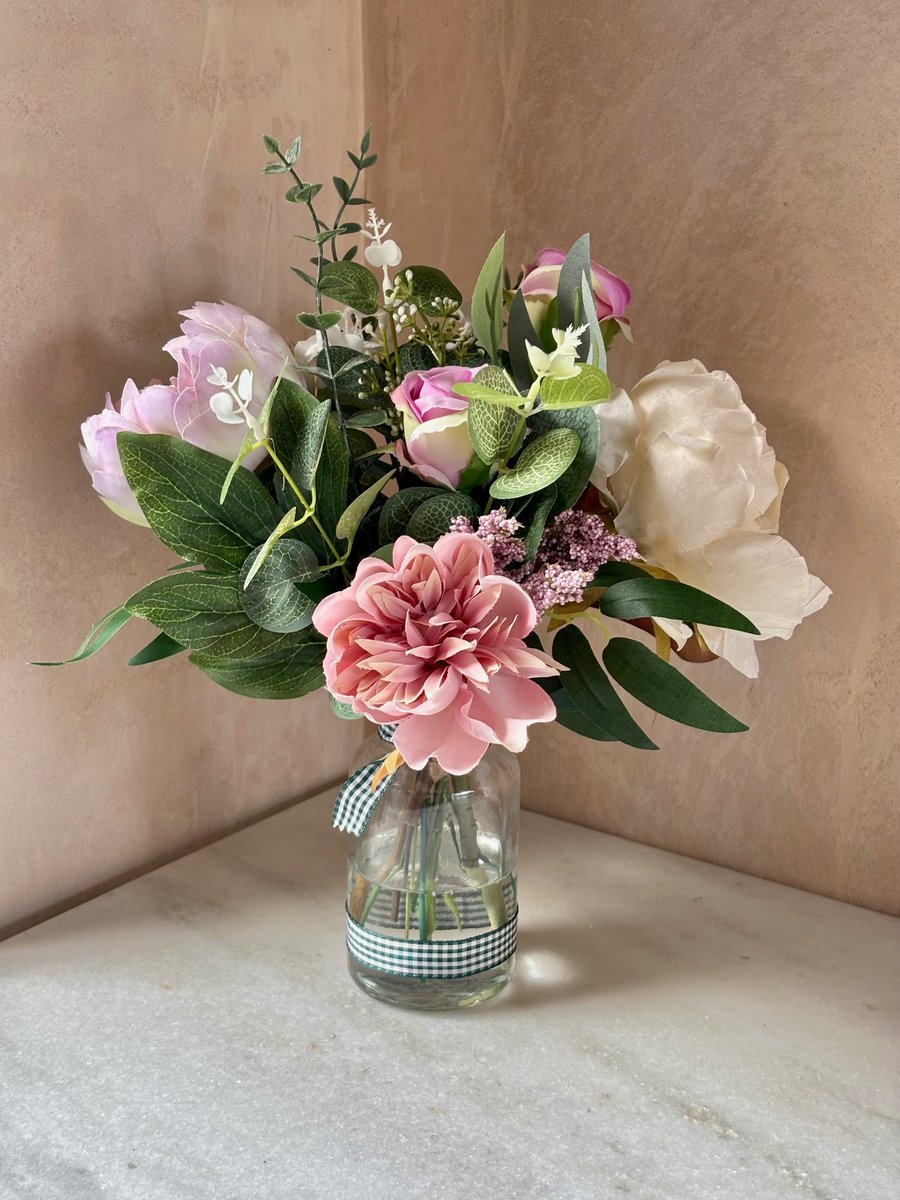 Peony and Rose Artificial Forever Bouquet in Vase