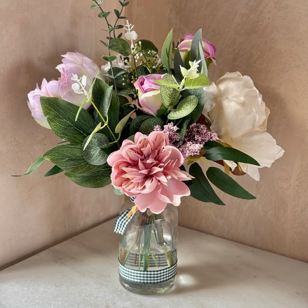 Peony and Rose Artificial Forever Bouquet in Vase