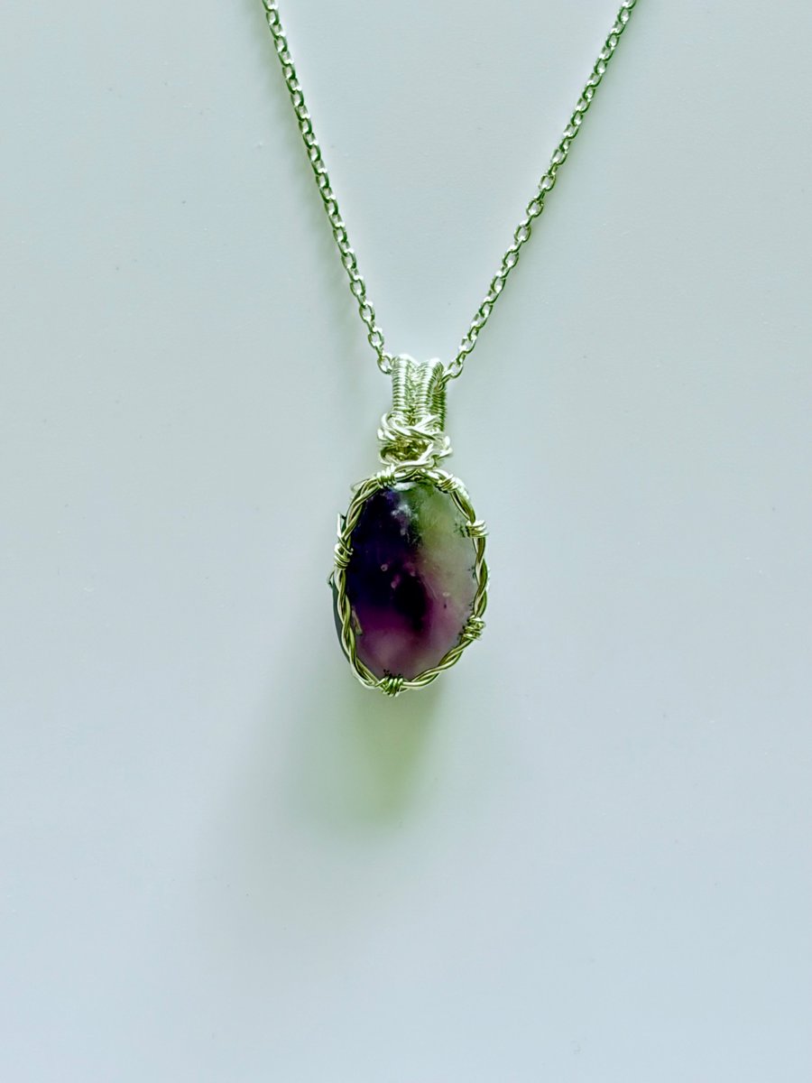 Scottish Purple & White Sea Glass Pendant – Handmade Wire Wrapped Necklace