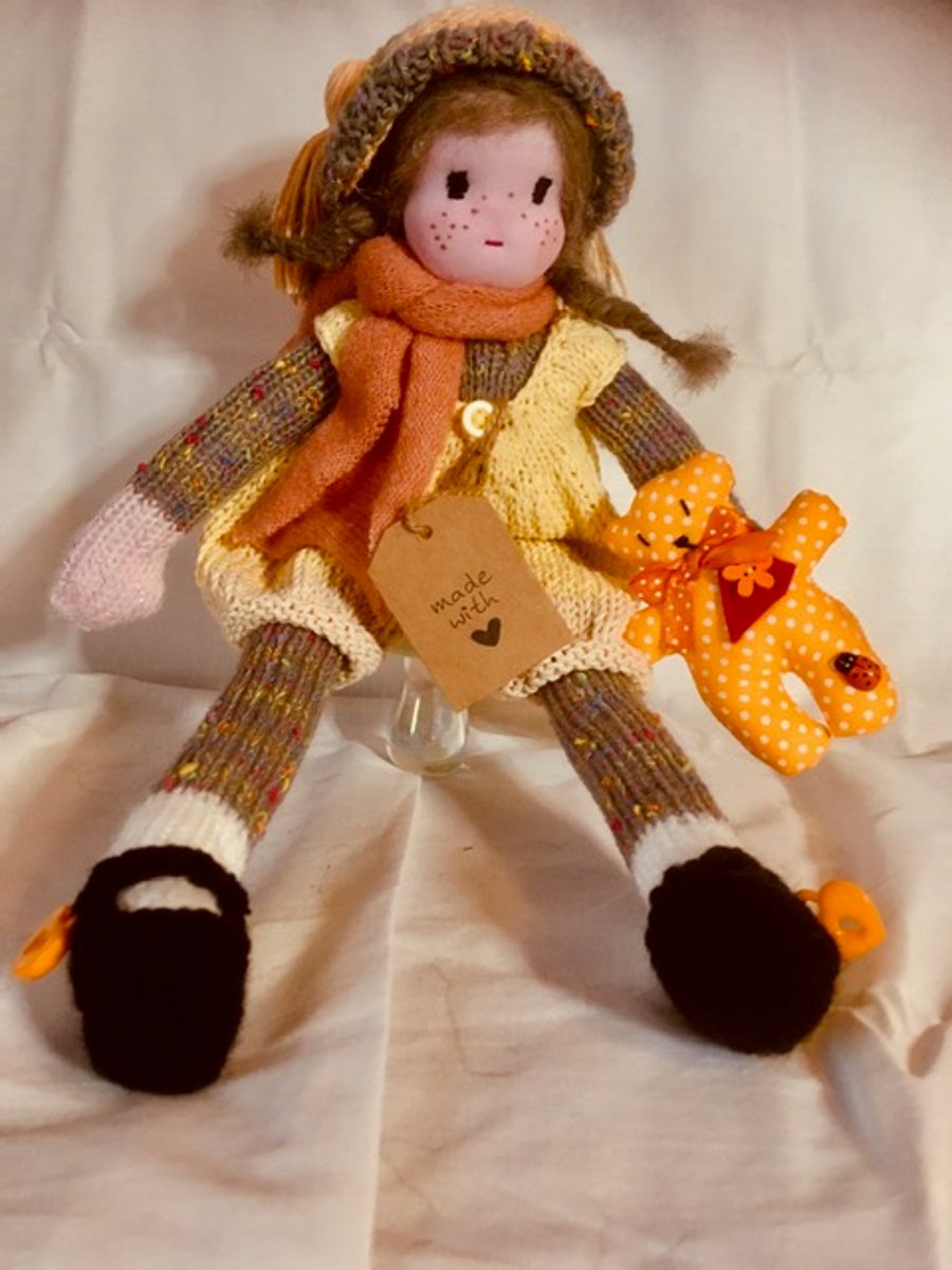 Hand knitted rag doll - Lemondrop