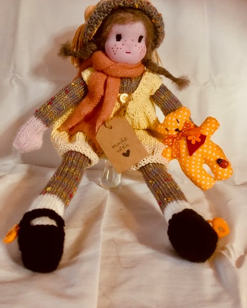 Hand knitted rag doll - Lemondrop