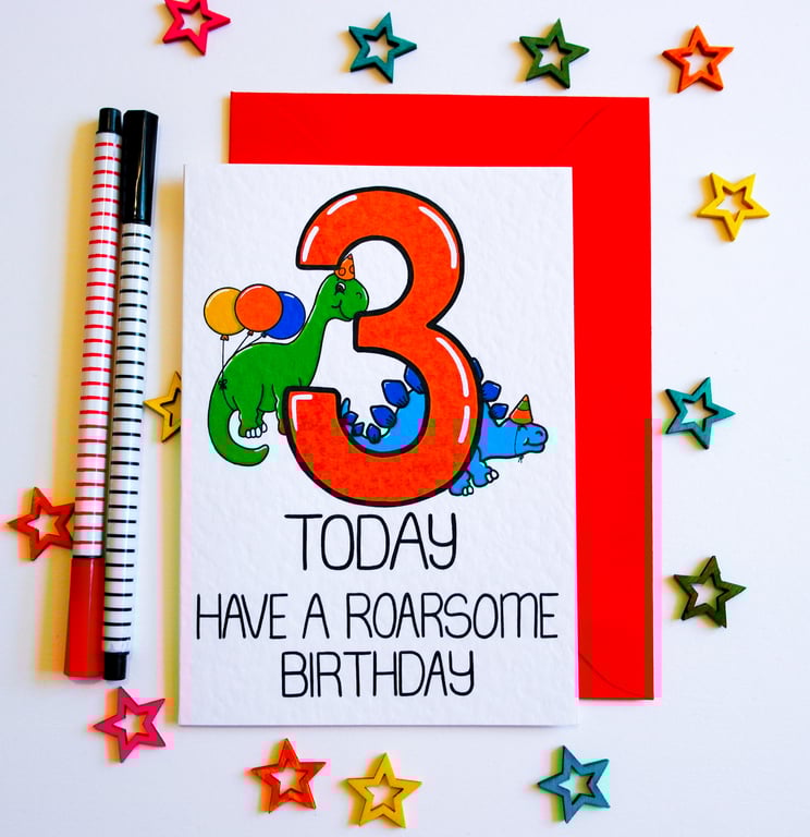 Birthday Card 3 Year Old Card, 3rd Today Have A Roarsome Birthday, Age Birthday 