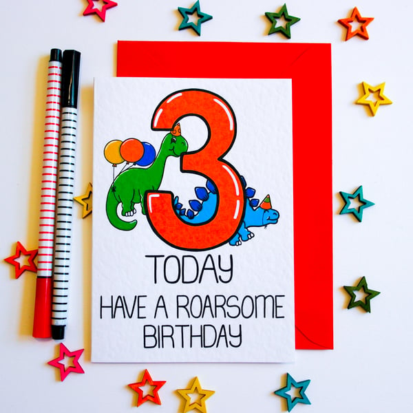 Birthday Card 3 Year Old Card, 3rd Today Have A Roarsome Birthday, Age Birthday 