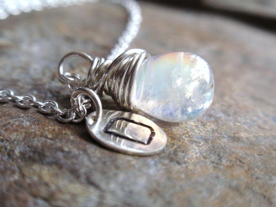 Personalised necklace, Sterling silver wire wrapped moonstone necklace