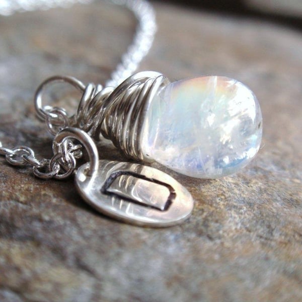 Personalised necklace, Sterling silver wire wrapped moonstone necklace