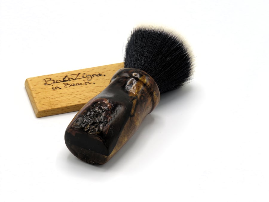 Handcrafted Shaving Brush from a Plum tree root with a Tuxedo Synthetic Knot