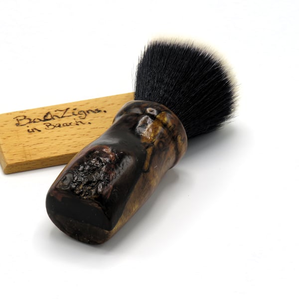 Handcrafted Shaving Brush from a Plum tree root with a Tuxedo Synthetic Knot