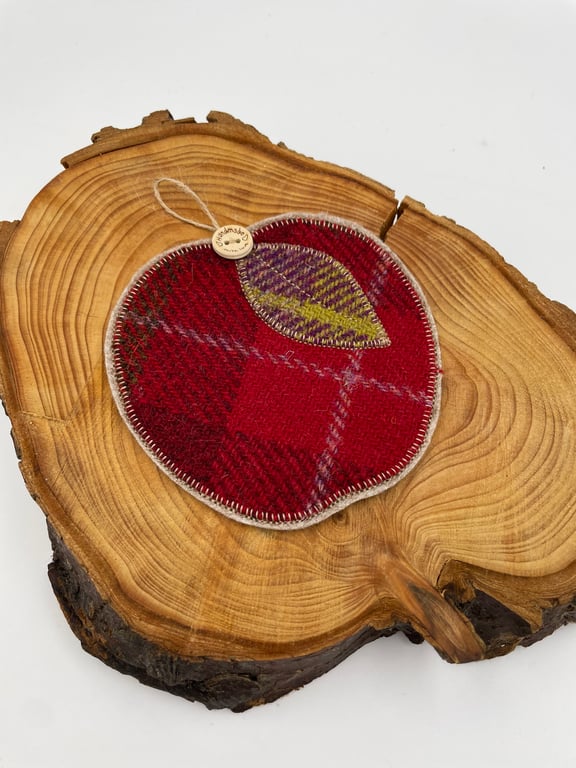 Tweed apple shaped coaster, mug rug 