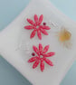 Funky Daisy Earrings in Bright Cherry Red with a Flower Pattern - Image 3