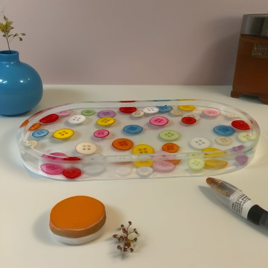 Handmade Resin Button Trinket Tray – Colourful Sewing Dish 
