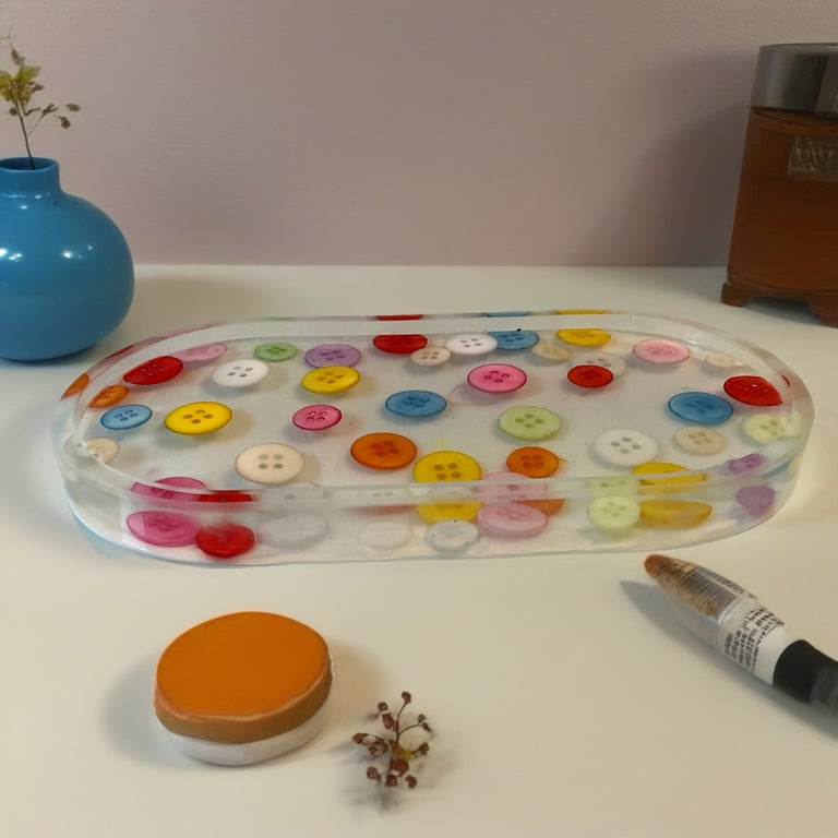 Handmade Resin Button Trinket Tray – Colourful Sewing Dish 