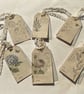 Set of Six Vintage Botanical Gift Tags. Handmade Layered Parchment Gift Tags