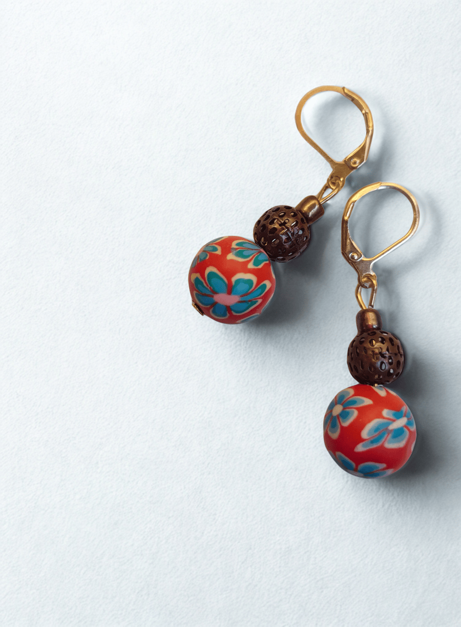 Red Floral & Antique Brass