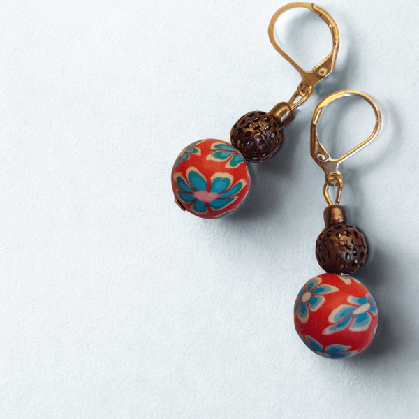 Red Floral & Antique Brass