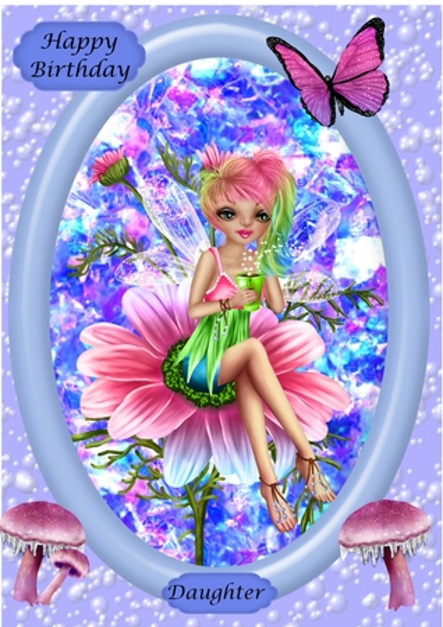 3D Colourful Fairy on flower drinking coffee