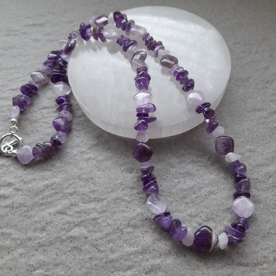  Amethyst Semi Precious Gemstone Beaded Necklace