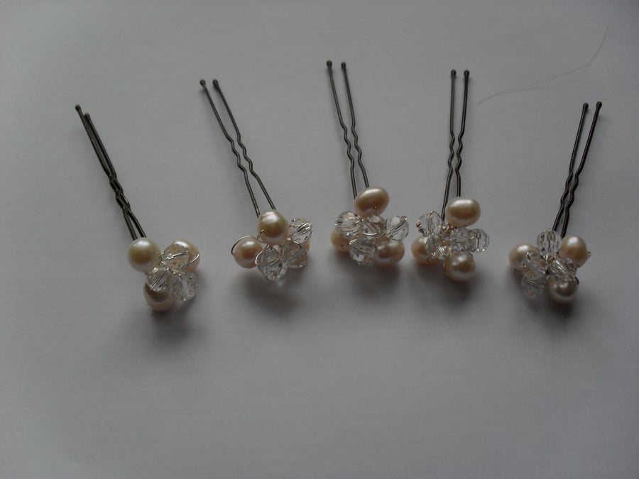 Sale was 12.00 now 7.50 Pearl and Crystal Hair Pins