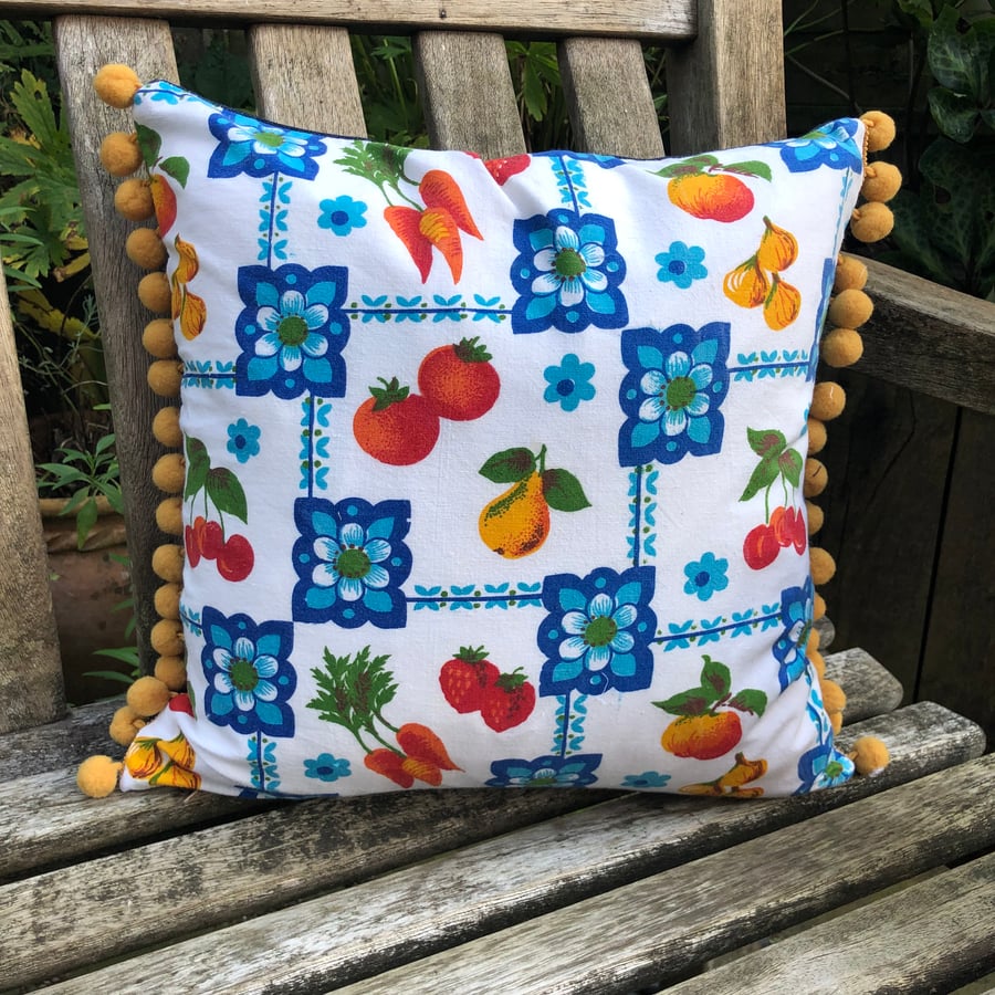 Patchwork denim and vintage fabric cushion cover