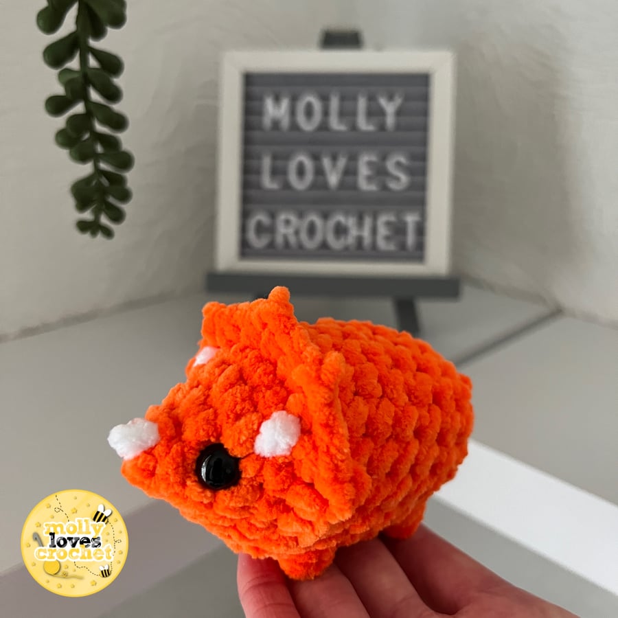 Mini Crochet Triceratops Plushie ORANGE
