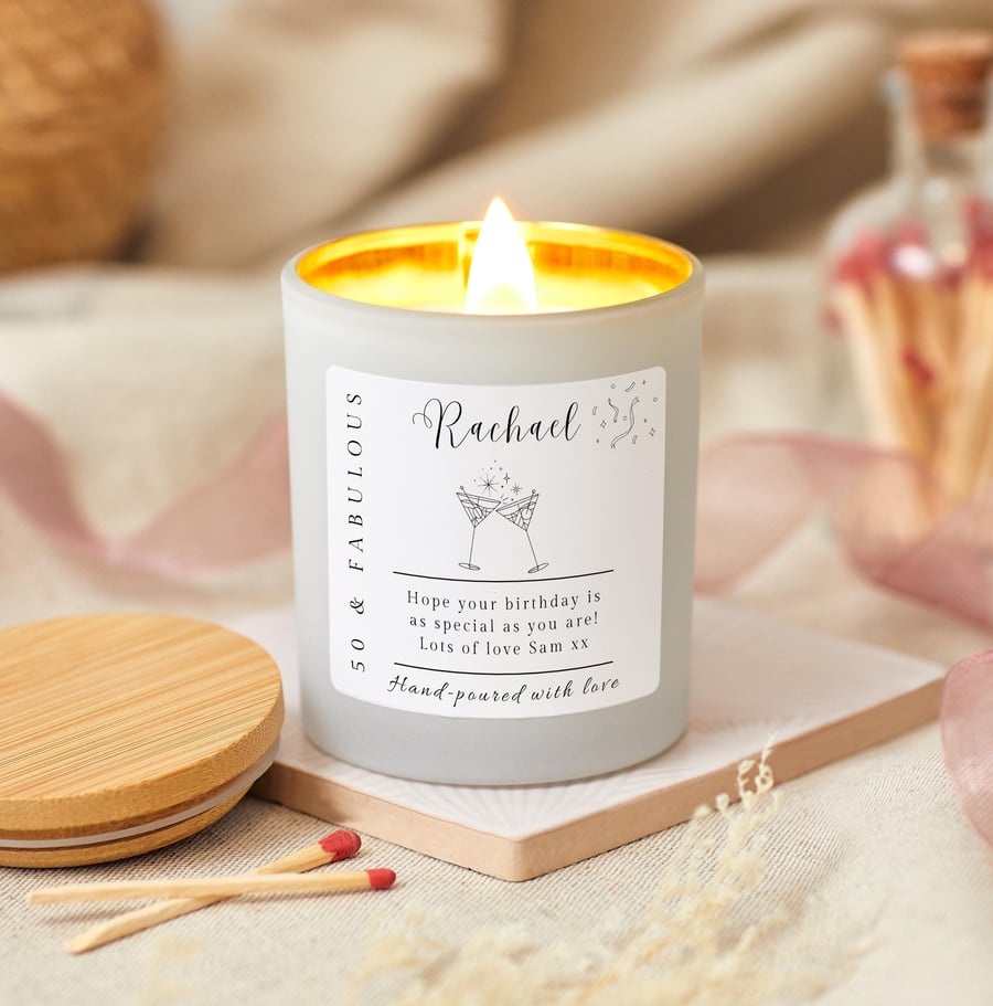 50th Birthday Gifts for Women, 50 and Fabulous Candle for Sister, Friend