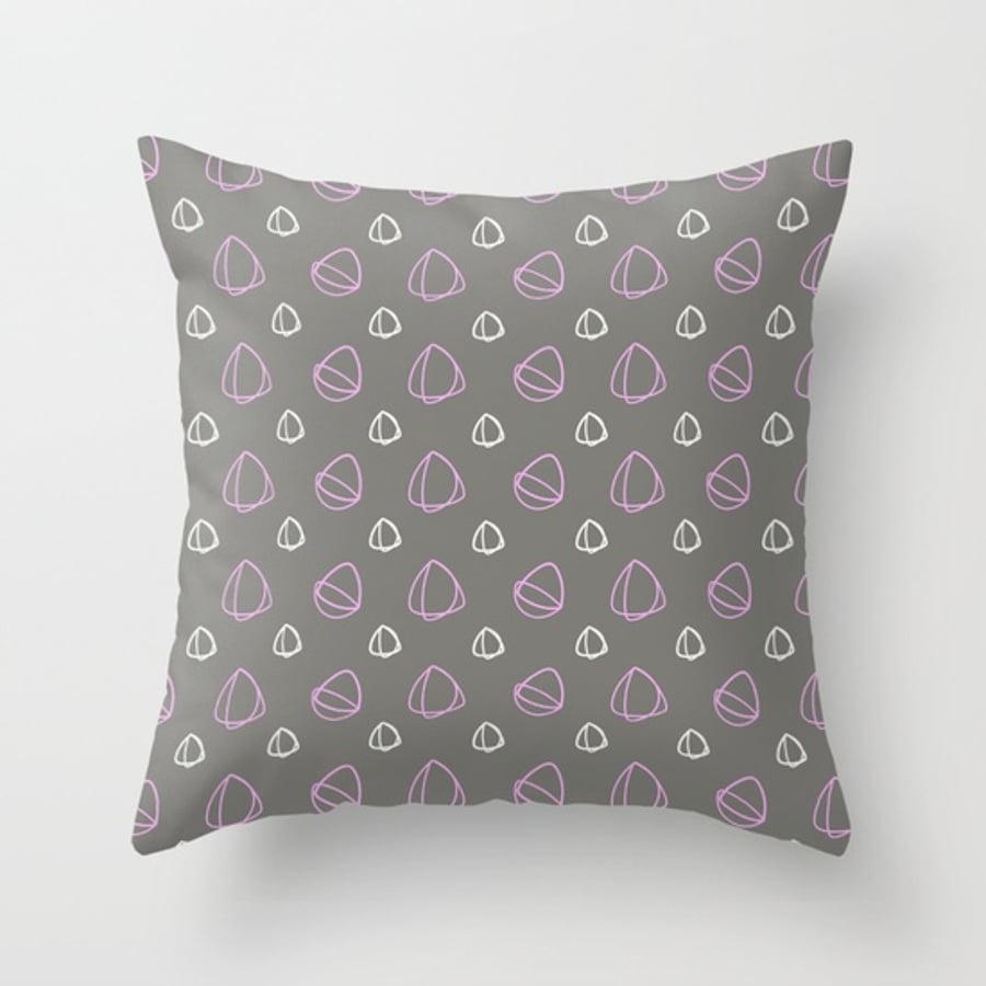 Grey, Pink and White Design Cushion Cover 16 inch
